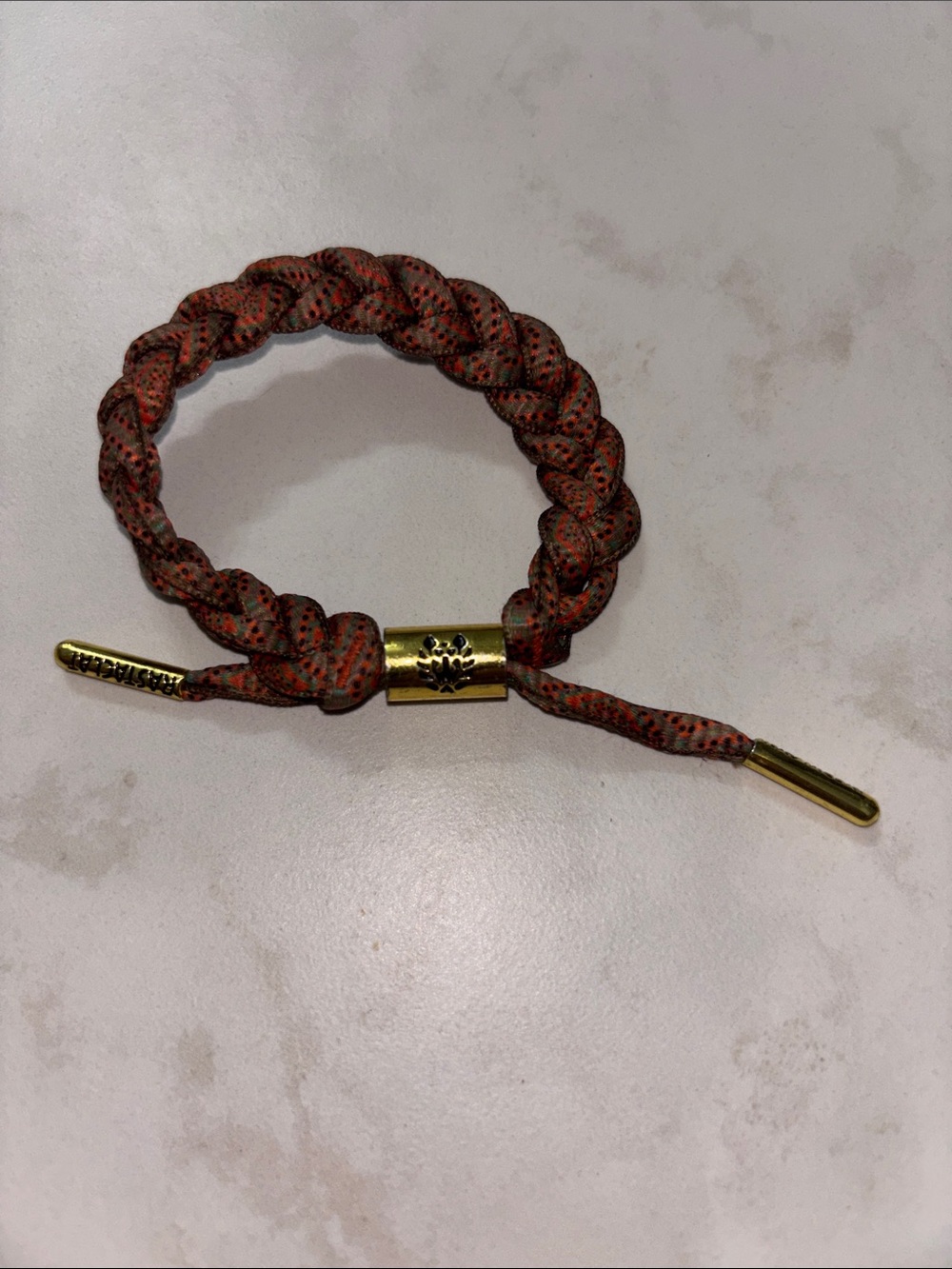 Braided Orange and Black Cord Bracelet with Gold Accent